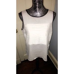 New York & Co layer front white blouse black trim